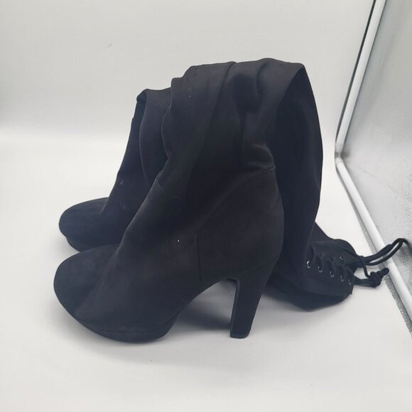 TORRID Womens 9 Wide Black Stretch Platform Over Knee Boot Faux Suede Goth Laces - Picture 10 of 14